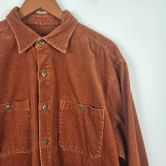 Territory Ahead Corduroy Waffle‎ Orange Heavy Button Front Shirt Shacket Large - Picture 3 of 8
